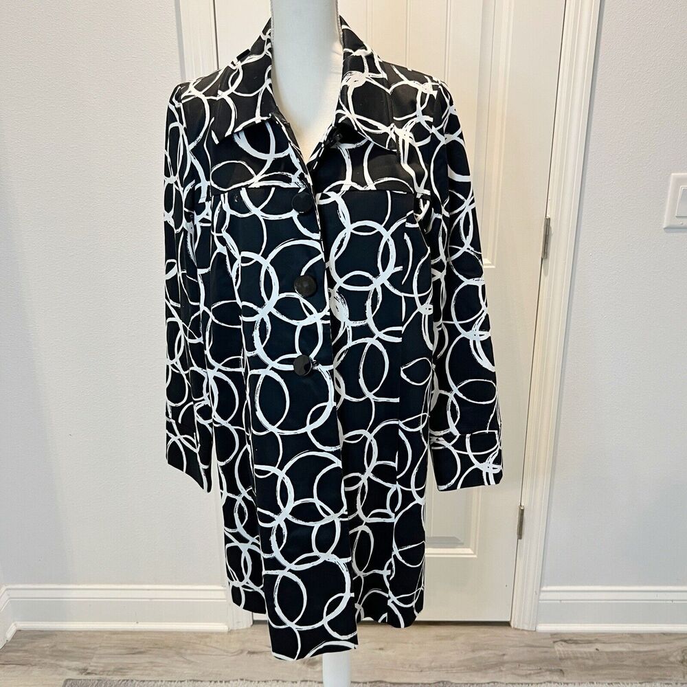 Madison Women's Coat Black White Collared Long Sleeves Circle Pattern Size XL